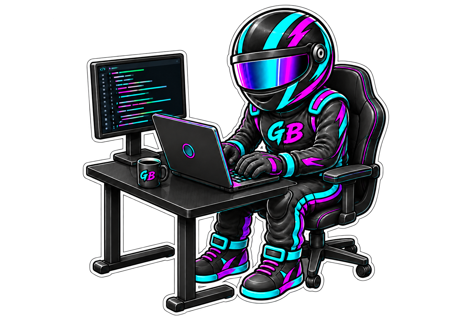 Greazy Buddy coding at his desk